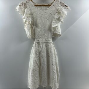 The Impeccable Pig White Eyelet A-Line Dress with Tie Back – Size M